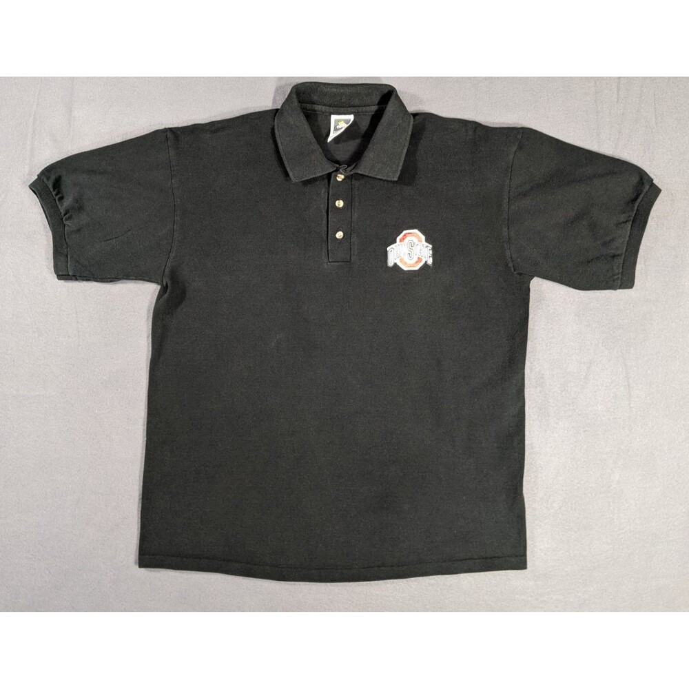 VINTAGE OHIO STATE BUCKEYES BLACK POLO SHIRT COTTON DELUXE USA Made OSU
